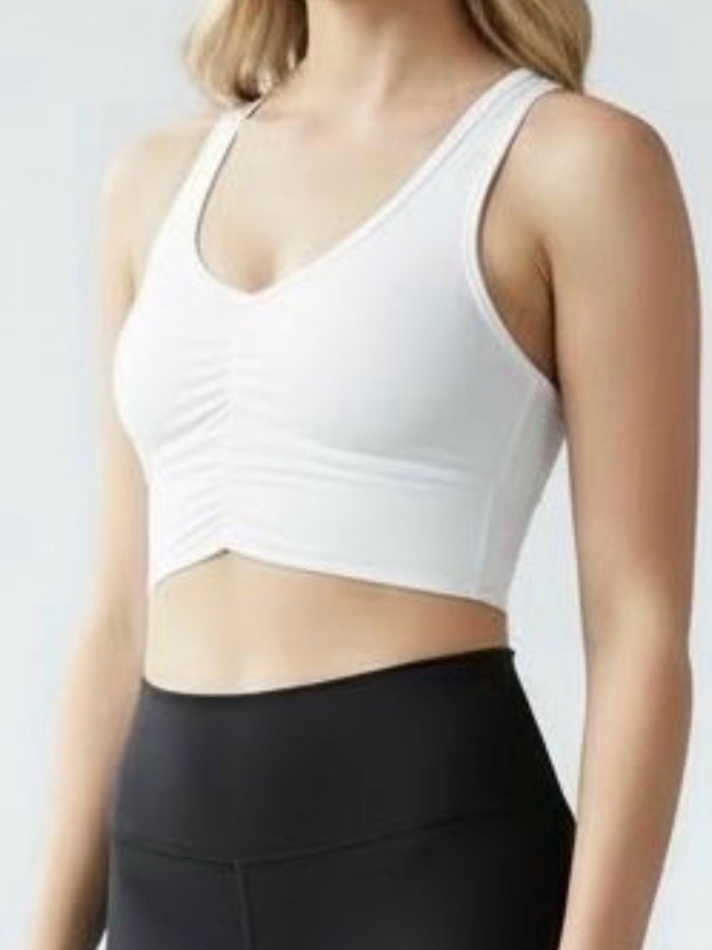 FP Movement White Ruched V-Neck Crop Sports Bra Size Medium